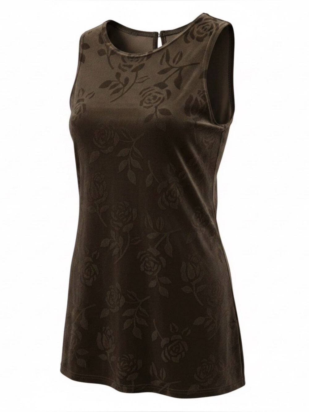 H&G Vintage Burnout Velvet Dress in Chocolate Brown